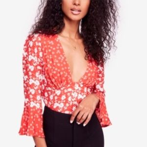 Free People Floral Button Up Bell Sleeve Top